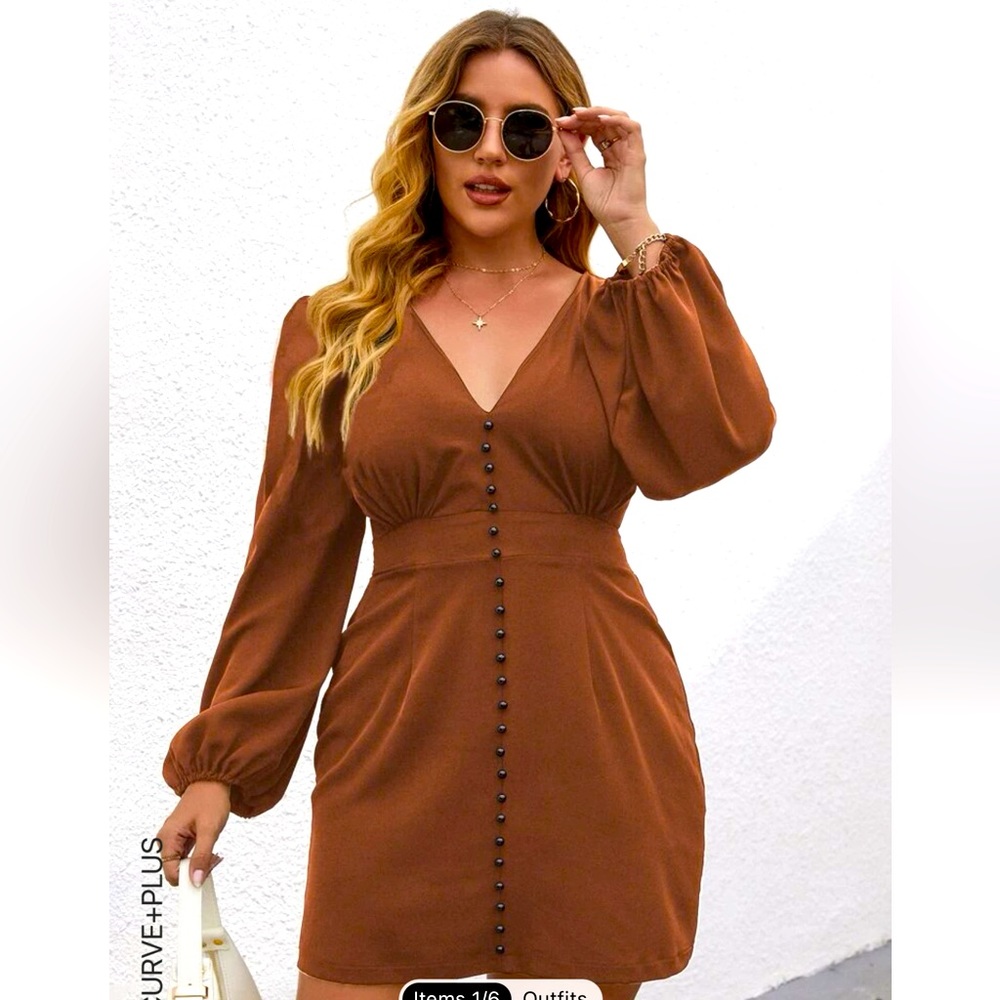 Never worn brown mini long sleeve dress